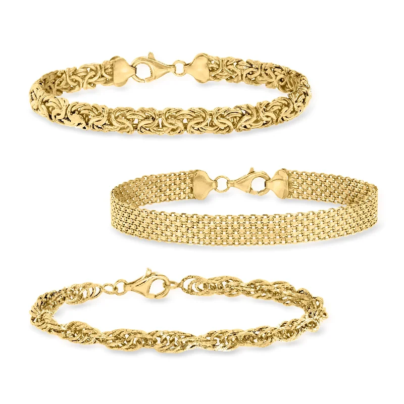 customizable bangles for women -Ross-Simons 18kt Gold Over Sterling Jewelry Set: 3 Link Bracelets