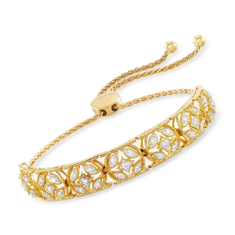 beautiful bangles for casual wear -Ross-Simons Diamond Openwork Bolo Bracelet in 18kt Gold Over Sterling