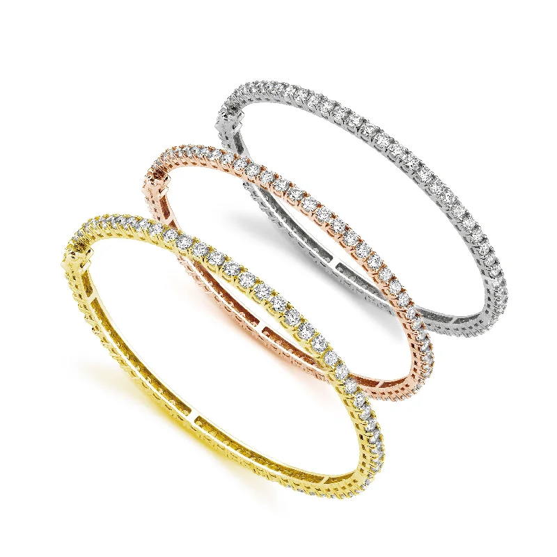 rose gold bangles for women -18kt tri-color set of white, yellow, and rose gold bangles