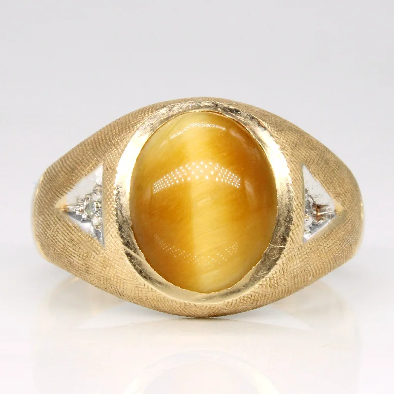 sterling silver rings for women -Tiger's Eye & Diamond Cocktail Ring | 2.50ct, 0.03ctw | SZ 11 |