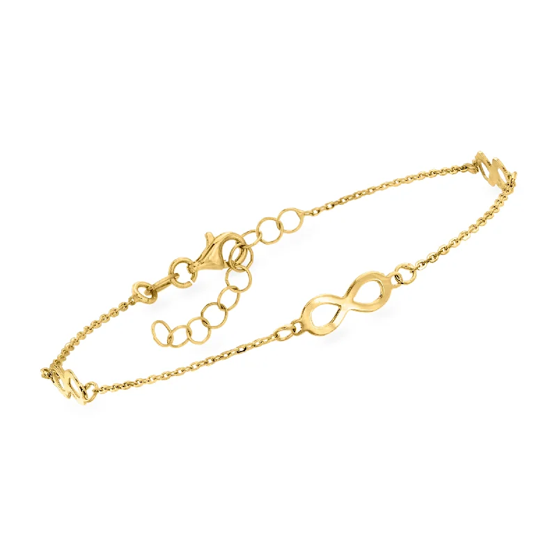 stylish cuff bracelets for women -Ross-Simons Italian 14kt Yellow Gold Triple Infinity Station Bracelet