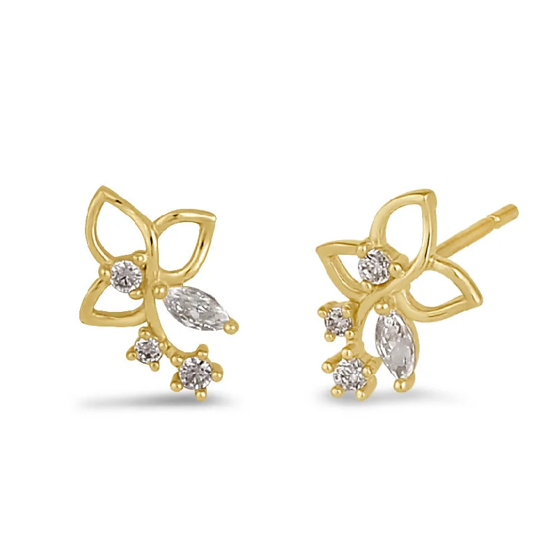 fashion-forward earrings for women -affordable earrings for women -Solid 14K Gold Trillium with Clear CZ Earrings