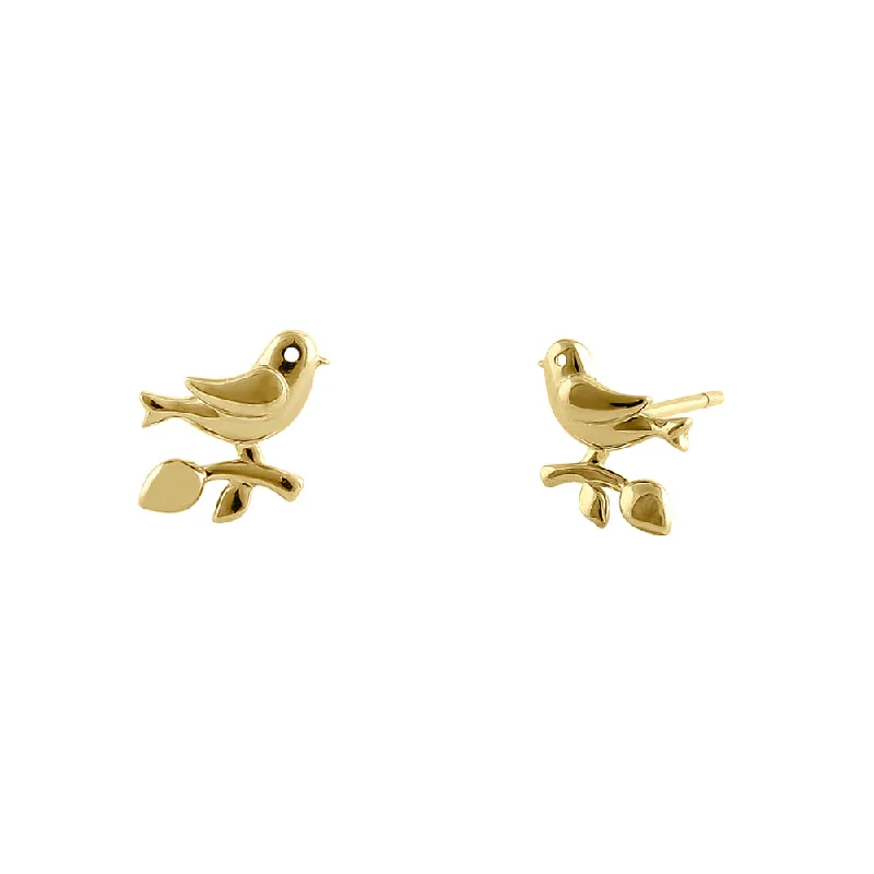 matching earrings for women -long chain earrings for women -Solid 14K Yellow Gold Morning Bird Earrings