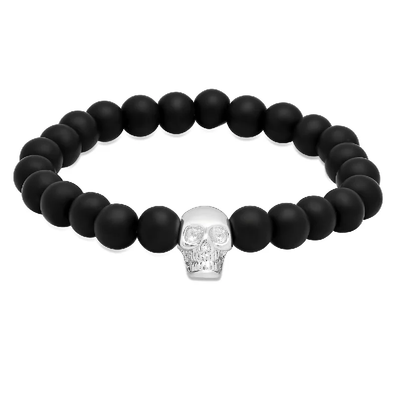 elegant crystal bracelets for women -Black Onyx Skull Stretch Bracelet, 7 inhes