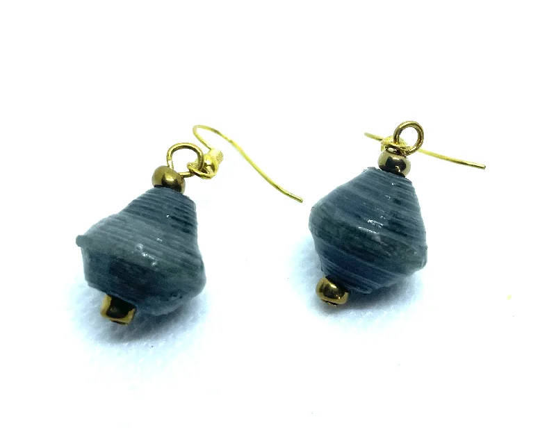 fashionable drop earrings -fashionable drop earrings -Dark Grey Paper Bead Chunky Single Drop Earrings