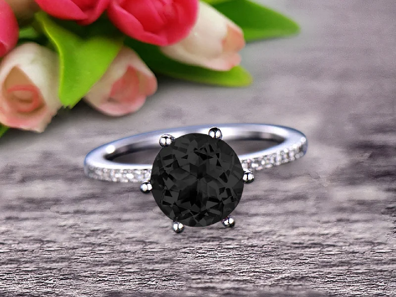 vintage inspired diamond engagement rings -vintage inspired diamond engagement rings -Round Black Diamond Moissanite 1.5 Carat Engagement Ring Solid 10k White Gold Wedding Ring basket underneath Halo Gemstone Promise Ring for Bride