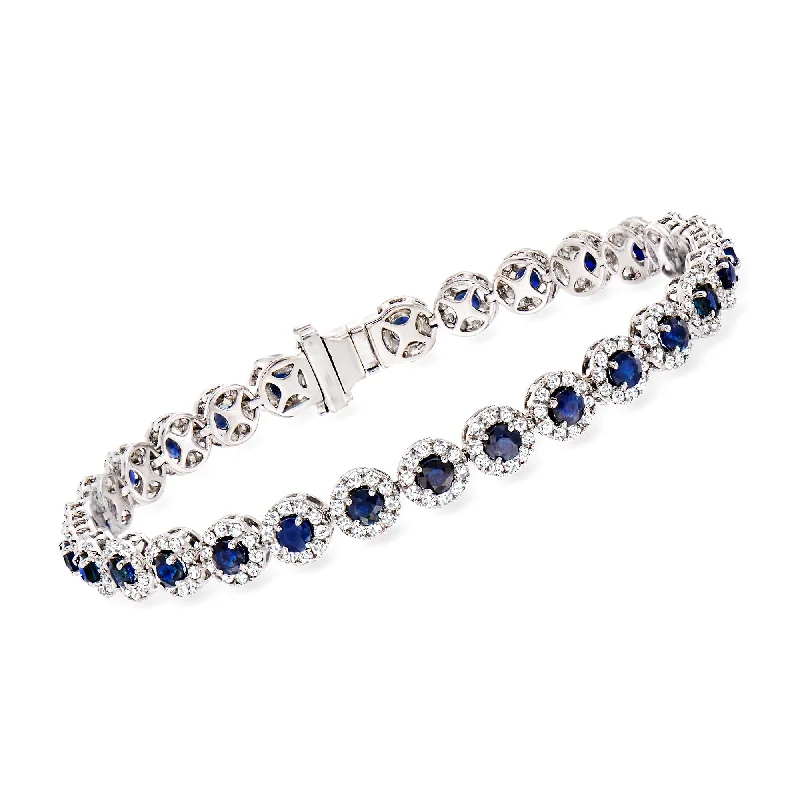 personalized engraved bracelets for women -Ross-Simons Sapphire and Diamond Tennis Bracelet in 14kt White Gold