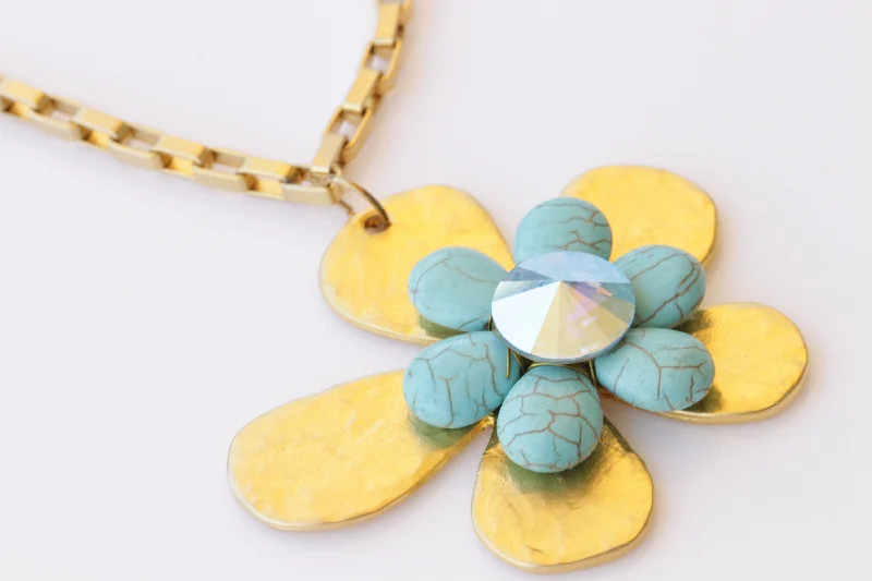 statement pendant necklaces for women -colorful necklaces for women -GOLD TURQUOISE NECKLACE