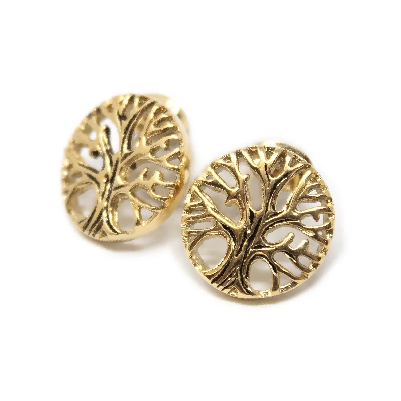 pearl earrings for women -personalized earrings for women -Stainless Steel Tree of Life Earrings Gold Plated