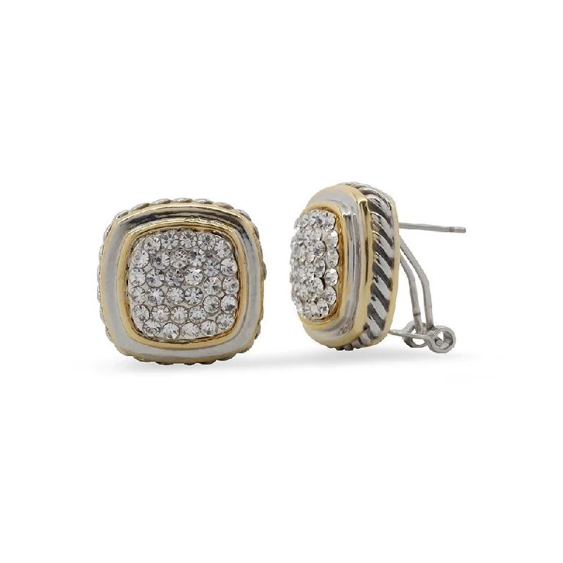 long earrings for women -bridal earrings for women -Stud Earrings Two Tone Rounded Square Pave