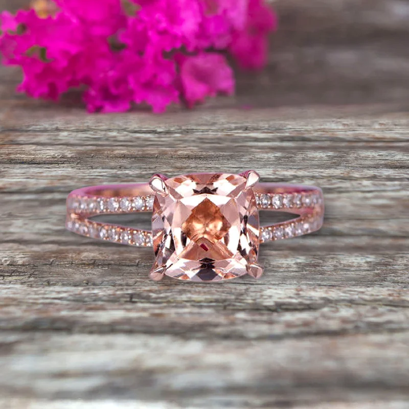 platinum engagement rings for women -platinum engagement rings for women -Cushion Cut 1.25 Carat Morganite Engagement Ring Promise Ring 10k Rose Gold Stacking Band Art Deco Anniversary Gift