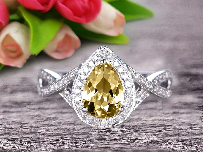 affordable custom engagement rings -affordable custom engagement rings -10k White Gold 1.50 Carat Pear Shape Champagne Diamond Moissanite Engagement Rings With Halo