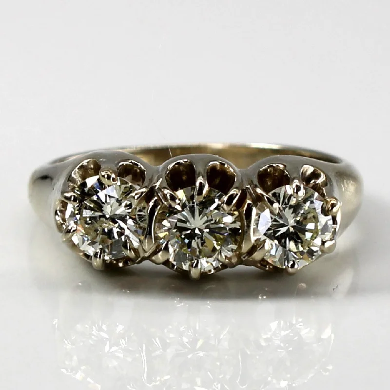 luxury gold rings -Three Stone Diamond Vintage Ring | 0.87ctw | SZ 4.75 |