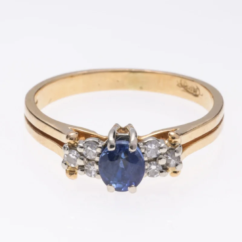 trendy rings for women -18K Yellow Gold Sapphire and Diamond Ring | 0.60ctw, 0.10ctw | SZ 5.25