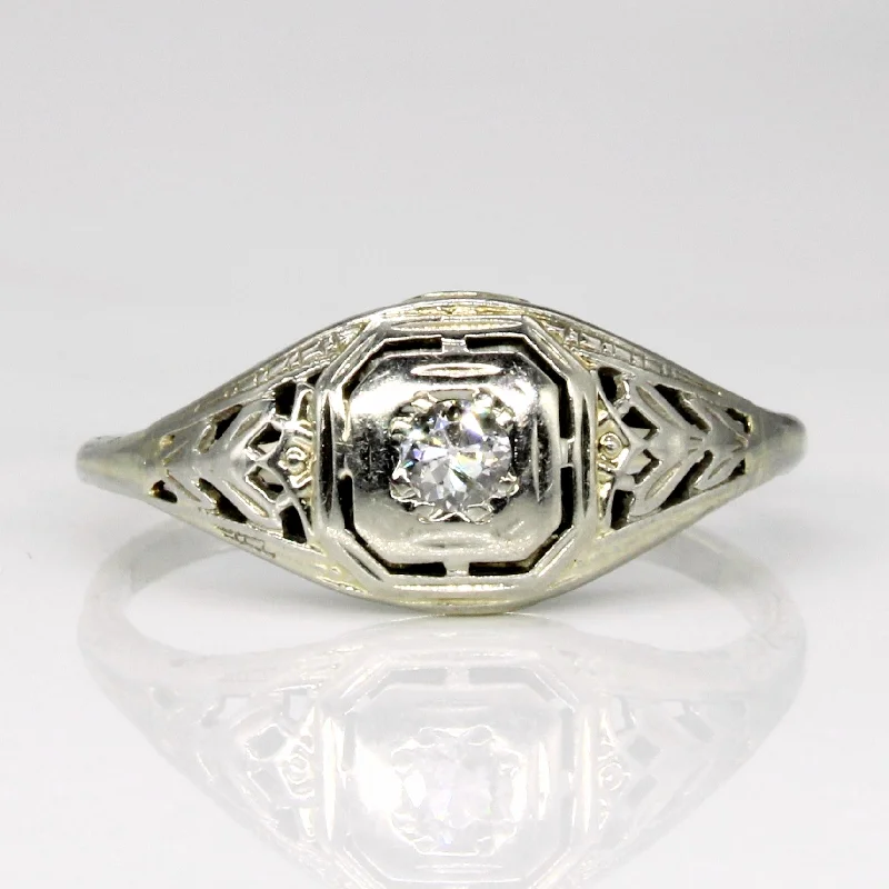 silver rings for women -Art Deco European Cut Diamond Ring | 0.10ct | SZ 6.75 |