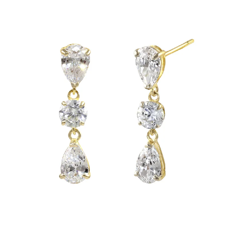 crystal drop earrings -long dangle earrings for women -Solid 14K Gold Pear and Round CZ Dangle Earrings