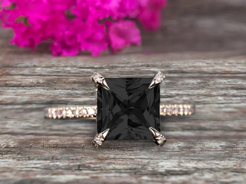 gemstone engagement rings for women -gemstone engagement rings for women -Black Diamond Moissanite Engagement Ring Solid 10k Rose Gold 1.50 Carat Princess Cut Art Deco Design