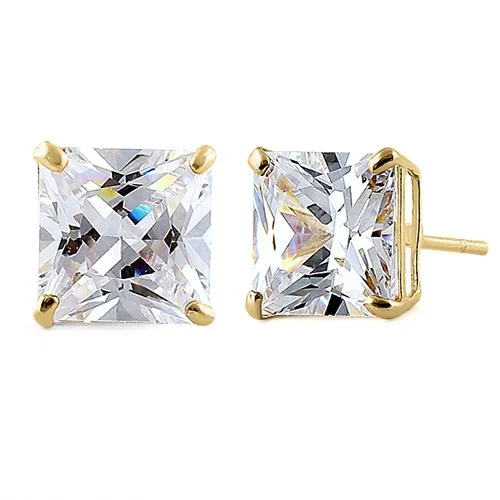 women’s gold drop earrings -drop earrings for women -2.48 ct Solid 14K Yellow Gold 6mm Princess Cut Clear CZ Earrings