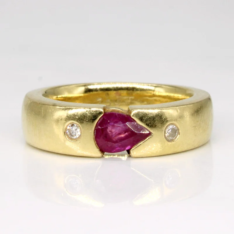 classic solitaire rings -18k Yellow Gold Ruby & Diamond Ring | 0.58ct, 0.05ctw | SZ 5 |