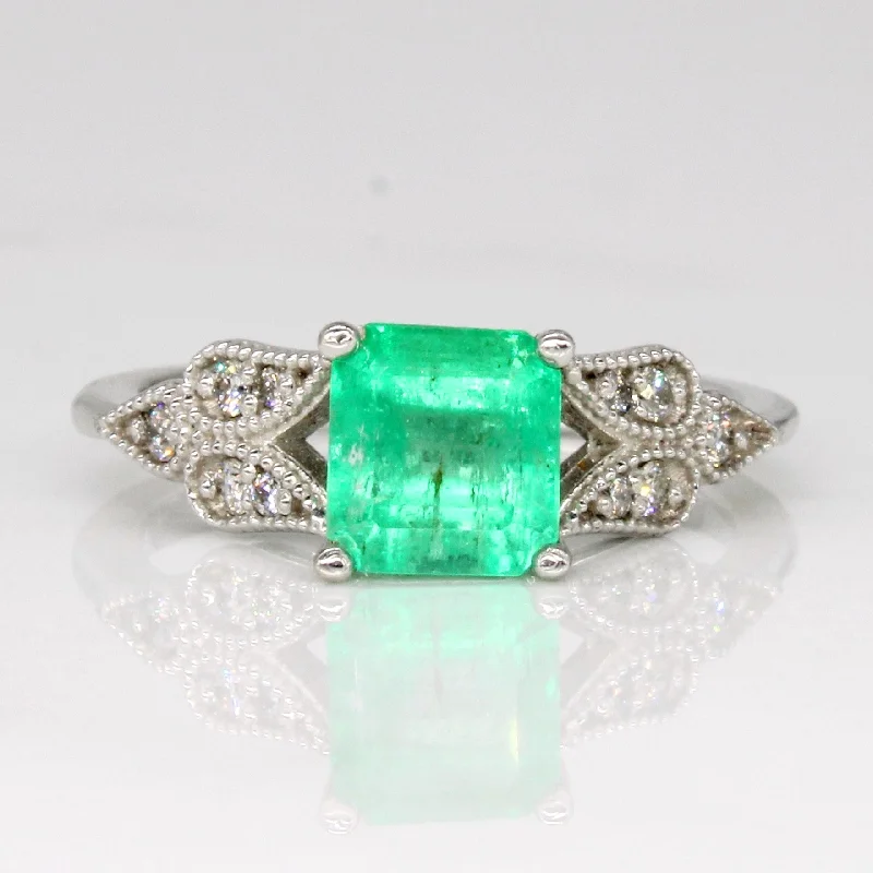 stackable diamond rings -Emerald & Diamond Ring | 1.26ct, 0.14ctw | SZ 6.75 |