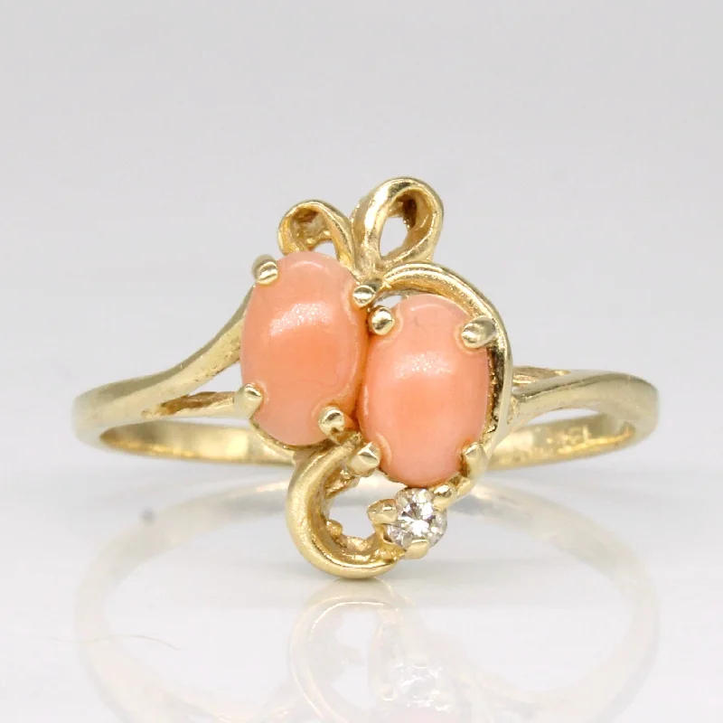 silver rings for women -Coral & Diamond Cocktail Ring | 0.50ctw, 0.02ct | SZ 6.75 |