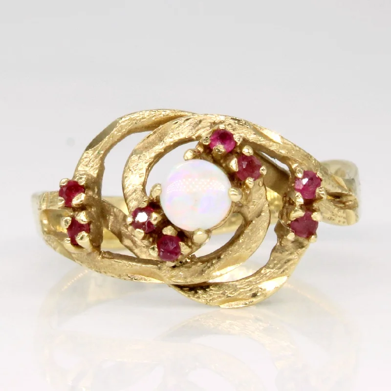 designer rings for women -Opal & Ruby Ring | 0.14ct, 0.06ctw | SZ 4.5 |