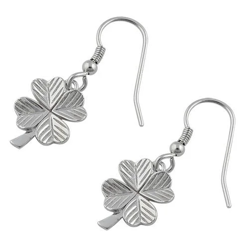 hoop earrings for evening wear -hoop earrings for evening wear -Sterling Silver Four Leaf Clover Charm Hook Earrings