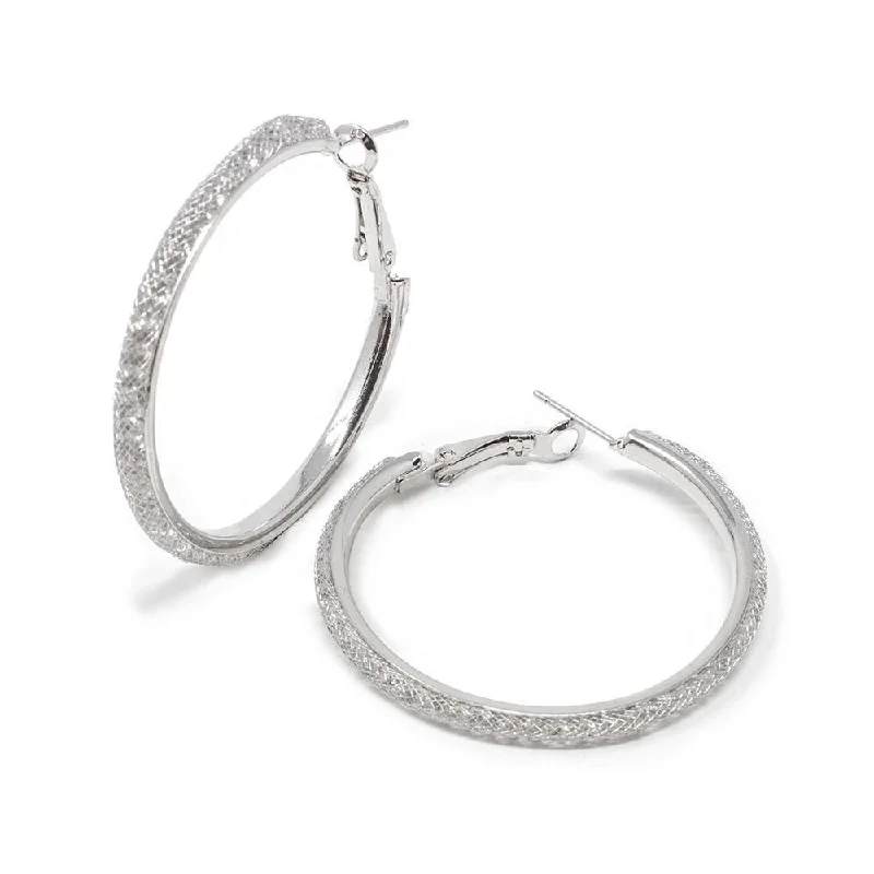 trendy earrings for parties -trendy earrings for parties -Crystal Mesh Hoop Earrings Rhodium Plated