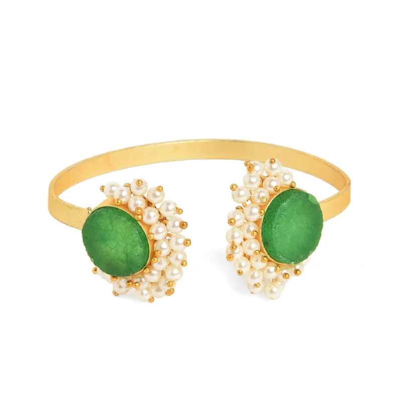 minimalist gold bangles -Women Gold-plated  Green Brass Pearls Bangle-style Bracelet