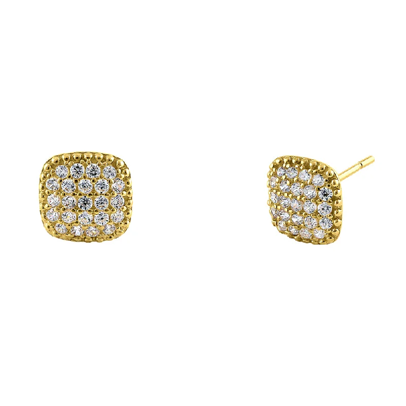 trendy ear climbers for women -trendy ear climbers for women -Solid 14K Yellow Gold Squared Pave Round CZ Earrings