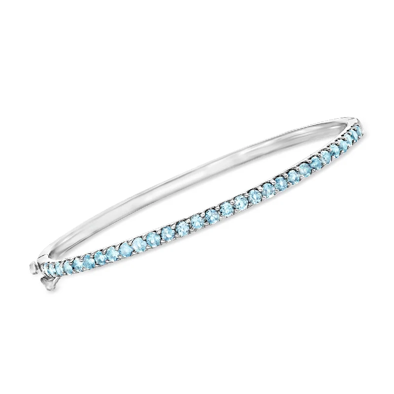 stackable bangles for women -Ross-Simons Swiss Blue Topaz Bangle Bracelet in 18kt Gold Over Sterling