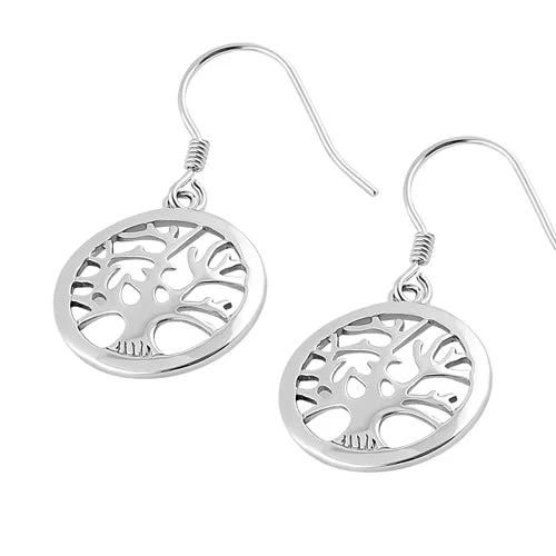 silver dangling earrings for women -modern silver earrings for women -Sterling Silver Tree of Life Earrings