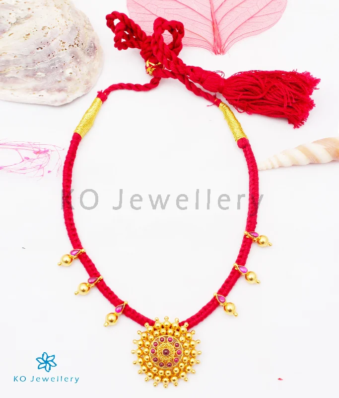 luxury diamond necklaces for women -affordable necklaces for women -The Chakratiya Antique Silver Kempu Necklace (Red)