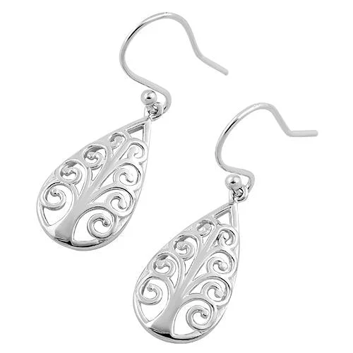 stud earrings for women -stud earrings for women -Sterling Silver Tree Of Life Teardrop Hook Earrings