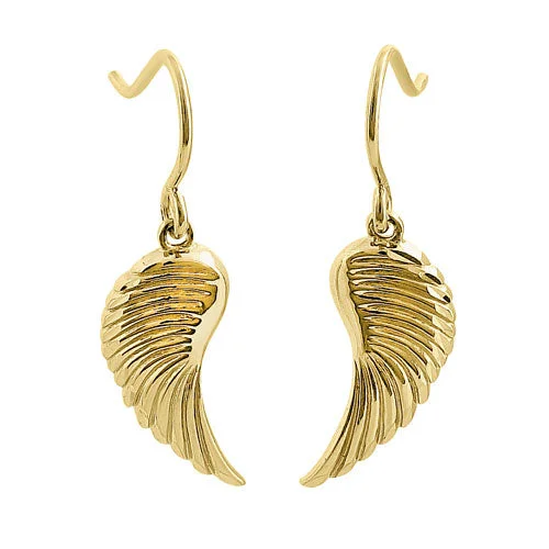 hoop earrings for evening wear -hoop earrings for evening wear -Solid 14K Yellow Gold Angel Wings Earrings