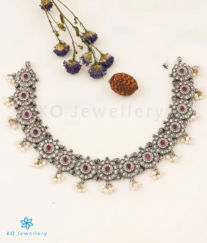 vintage style necklaces for women -women’s sapphire necklaces -The Aadhya Silver Necklace (Oxidised)