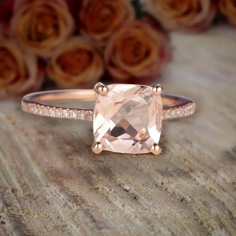 engagement rings with rubies -engagement rings with rubies -Huge Sale: Art Deco 1.25 Carat Morganite Cushion Cut And Diamond Moissanite Engagement Ring in 10k Rose Gold