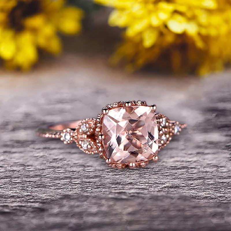 beautiful emerald engagement rings -beautiful emerald engagement rings -Milgrain Edge Cushion Cut 1.50 Carat Morganite Engagement Ring On 10k Rose Gold Anniversary Ring Promise Ring Art deco Surprisingly Ring Gift for her