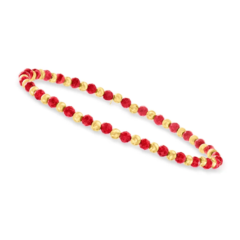 women’s bangles -Canaria Ruby Bead Stretch Bracelet With 10kt Yellow Gold