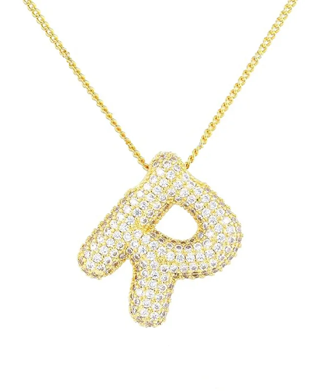 double chain necklaces for women -delicate crystal necklaces for women -Cubic Zirconia Bubble "R" Necklace