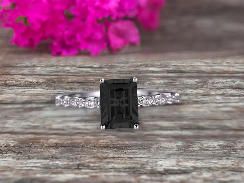 platinum engagement rings for women -platinum engagement rings for women -Art Deco 10k White Gold 1.25 Carat Emerald Cut Black Diamond Moissanite Engagement Ring Anniversary Gift