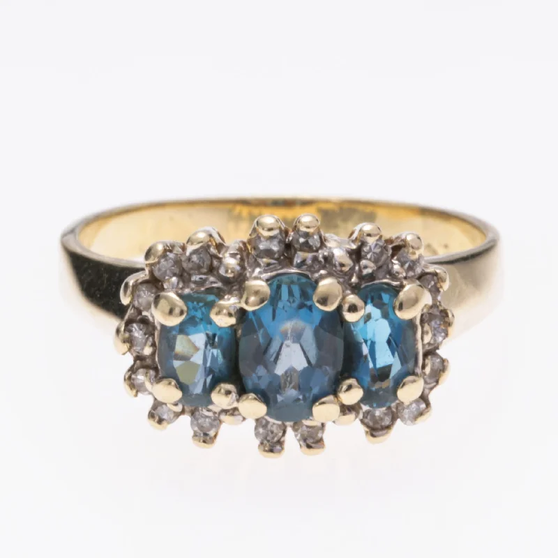 chunky rings for women -10K Yellow Gold Blue Tourmaline and Diamond Ring | 0.88ctw, 0.09ctw | SZ 5.5