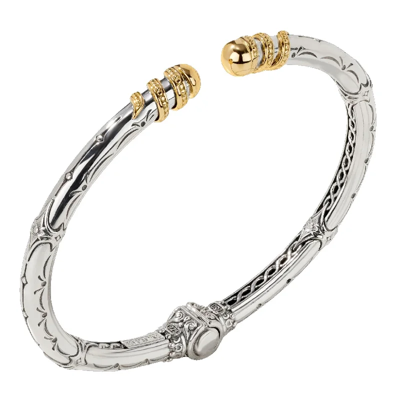 elegant women’s bangles with crystals -Konstantino Anthos Sterling Silver & 18k Yellow Gold Bracelet BMK4466-130