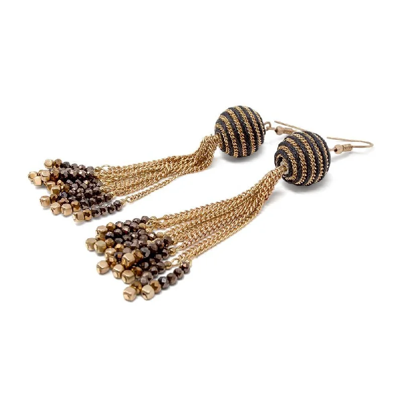 elegant earrings for women -elegant earrings for women -Gold Chain and Beaded Tassel Earrings