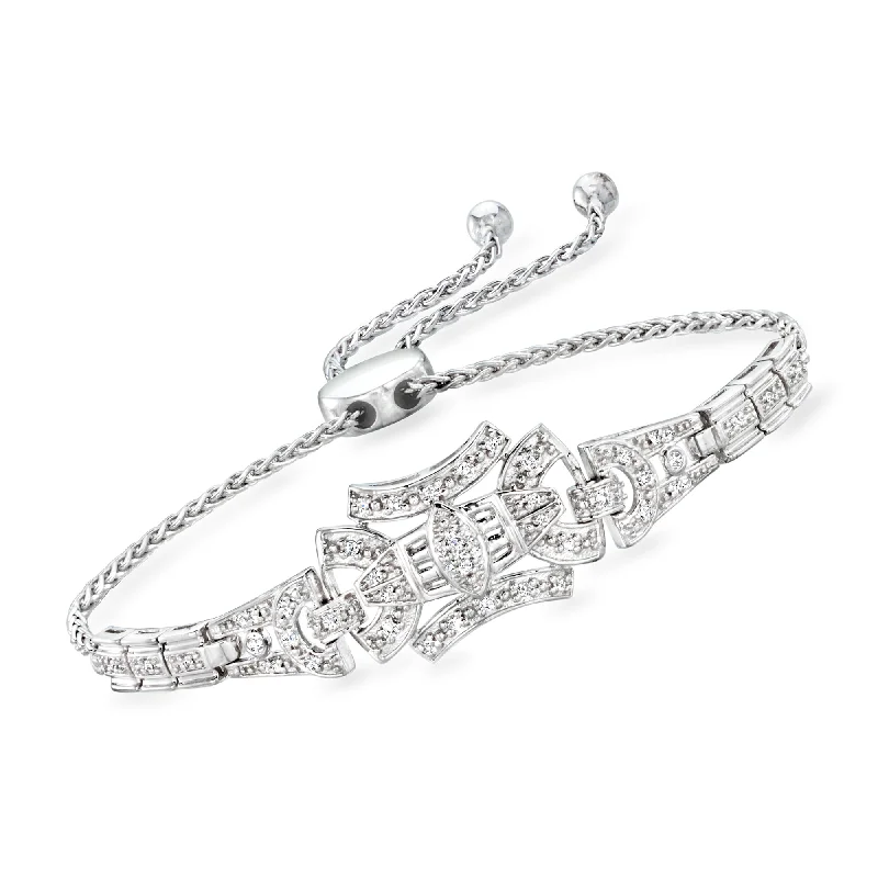 stylish stacking bracelets -Ross-Simons Diamond Geometric Bolo Bracelet in Sterling Silver