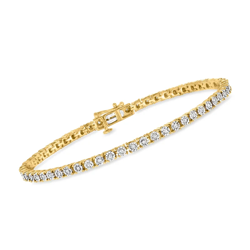 stylish stacking bracelets -Ross-Simons Diamond Tennis Bracelet in 18kt Gold Over Sterling