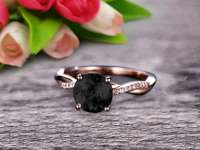 custom gold engagement rings -custom gold engagement rings -Shining 1.25 Carat Round Black Diamond Moissanite Engagement Ring Solid 10k Rose Gold Wedding Ring twisted Infinity style Gemstone Promise Ring for Life Partner Anniversary Gift