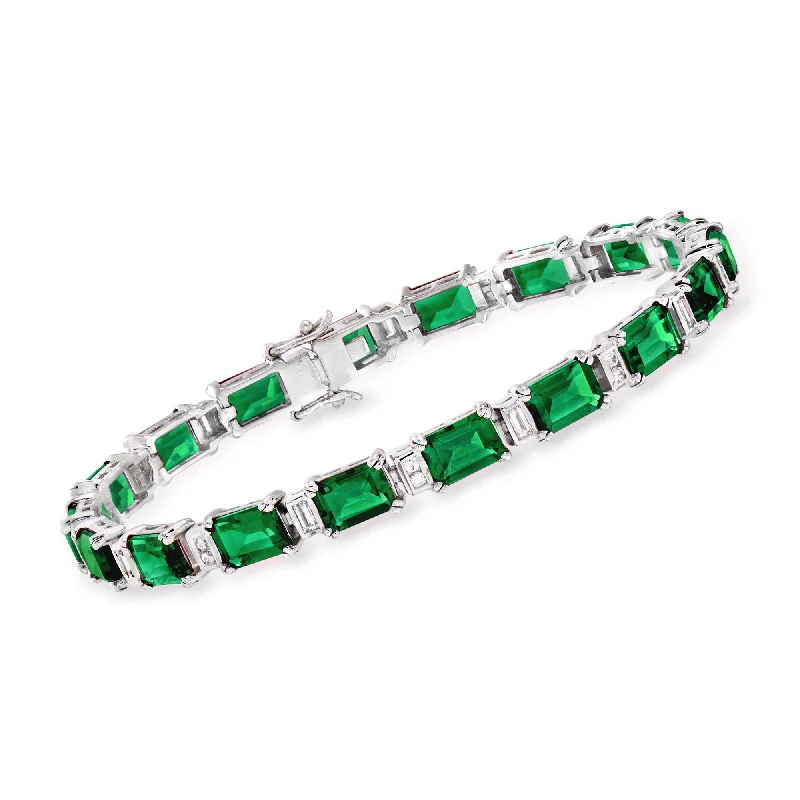 colorful bangles for women -Ross-Simons Simulated Emerald and . CZ Bracelet in Sterling Silver