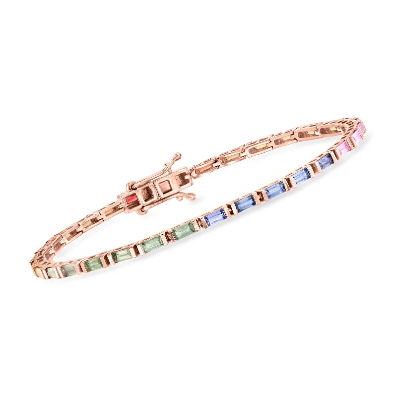 gemstone bangles for casual wear -Ross-Simons Multicolored Sapphire Tennis Bracelet in 18kt Rose Gold Over Sterling