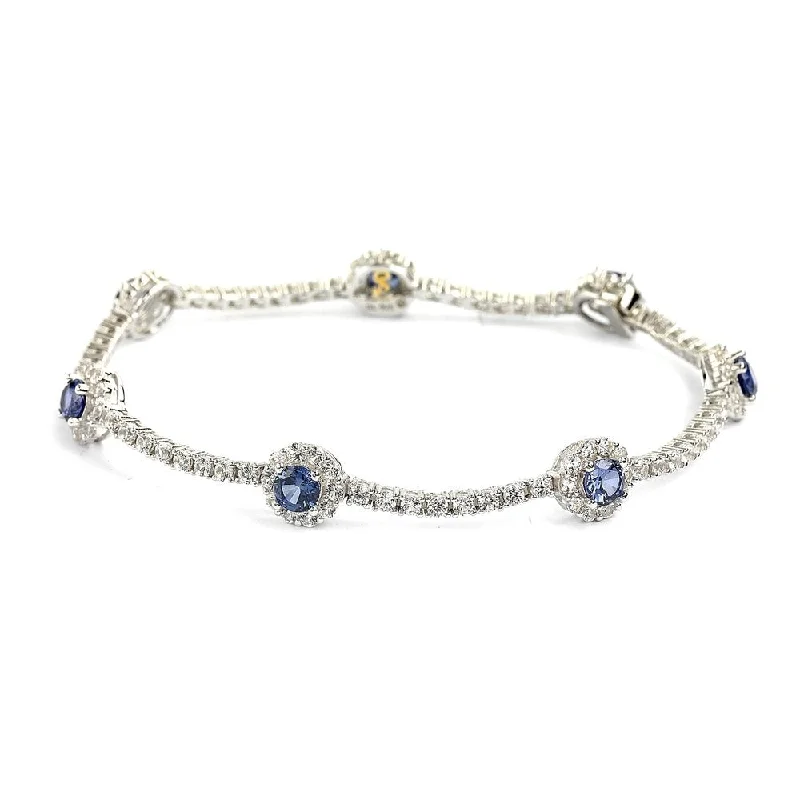 multi-layered bangles for women -Suzy Levian Sterling Silver Sapphire and Diamond Accent Flower Tennis Bracelet